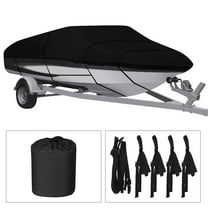 LABLT Waterproof Heavy Duty 210D Boat Cover Trailerable Fishing Ski Bass V-Hull Tri-Hull Runabouts Black