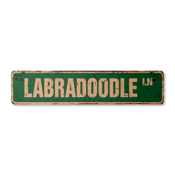 LABRADOODLE Vintage Aluminum Street Sign dog pet lab poodle cute rustic metal tin | Indoor/Outdoor | 18" Wide