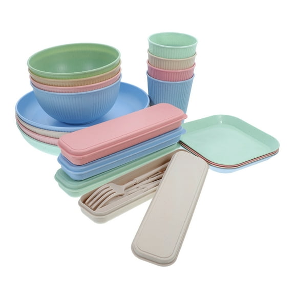 LABRIMP 1 Set 44 Pieces Dining Ware Set Multi Color Easy to Clean for Picnic and Travel Events
