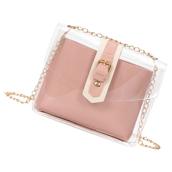 LABRIMP 1 Set Clear Messenger Shoulder Bag Portable Pink Color Square Shape for Travel and Work