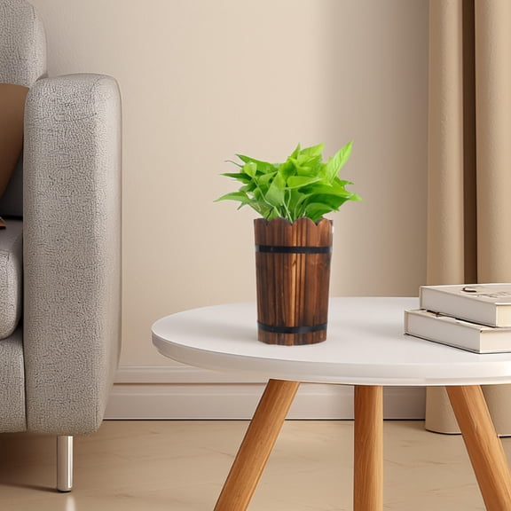 LABRIMP 1Pcs Carbonized Wood Barrel Planter for Outdoor Planting