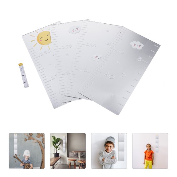 LABRIMP 1Set Plated Silver Mirror Height Sticker with Sun Cloud Pattern for Wall Decoration