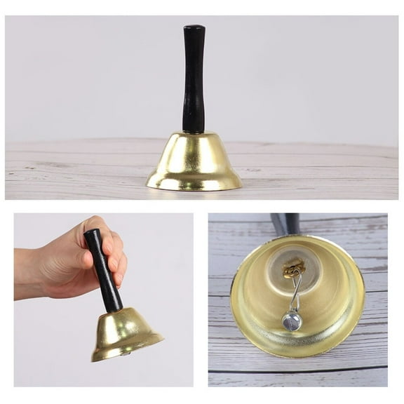 LABRIMP 2Pcs Dinner Bell Handheld Iron Wood Ergonomic Handle Create Festival Atmosphere