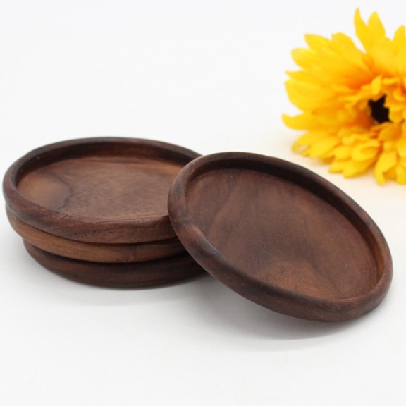 LABRIMP Set of 2 Insulated Wooden Drink with Non- Base for Table and Heat Resistance