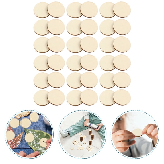 LABRIMP 50-Pack Unfinished Wood Craft Pieces for Projects, Beige 4cm Wooden Shapes for Crafting
