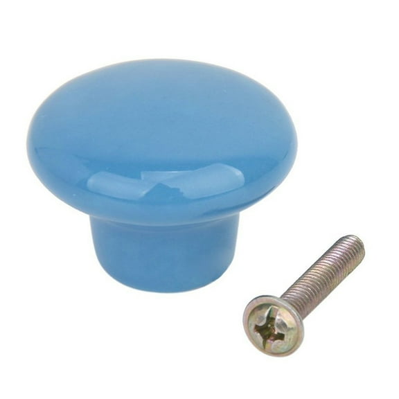 LABRIMP 5Pcs Round Blue Ceramic Door Knob Pull Handle for Cabinet Drawer Bin Chest of Drawers Wardrobe 0.94*1.3in