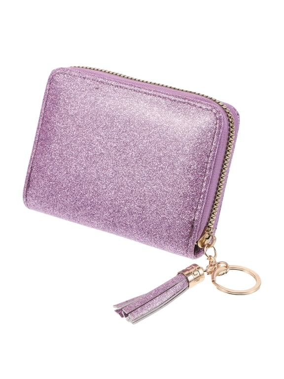 Compact PU Card Holder Purse with Accordion Style Large Capacity Purple Wallet for Daily Use