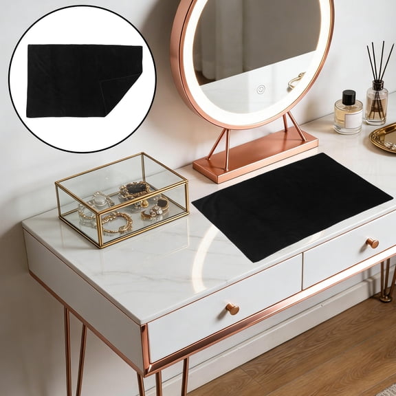 LABRIMP Black Makeup Mat for Vanity Top Protector with Matte Polyester Tablecloth