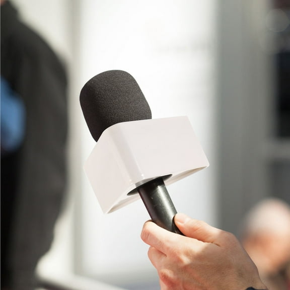 LABRIMP White Microphone Flag Triangle 1Pack ABS Plastic For Professional Interviews