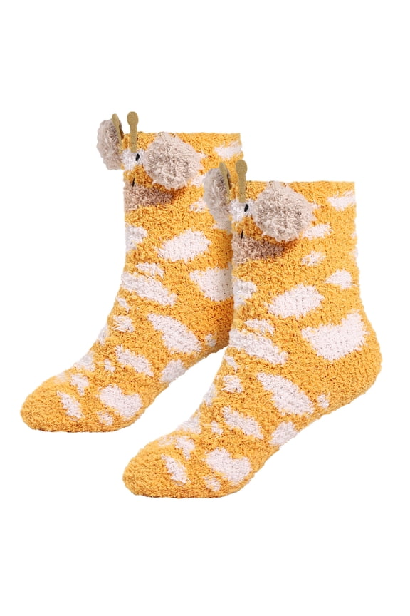 1 Pair Giraffe Patterned Socks Orange Coral Fleece Prevent Slipping Winter