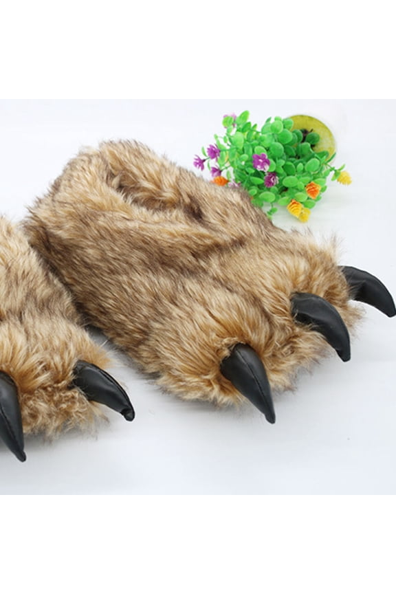1 Pair Winter Slippers Plush Bear Claw Shape Non-skid Warm Indoor Wear for Men and Women 10.2-11.8in