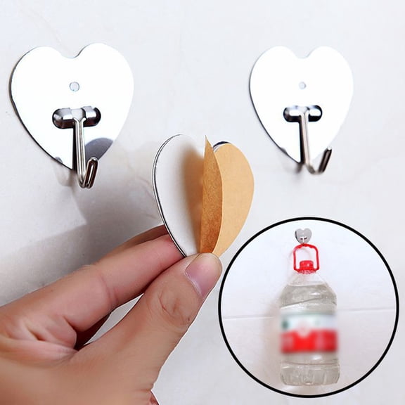 LABSERRON Adhesive Heart-Shape Hooks Heavy Duty Stainless Steel for Bathrooms 10Pcs