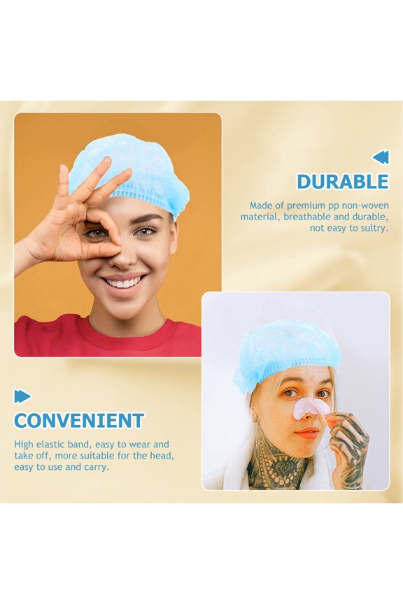 100Pcs Blue Elastic Bouffant Caps Disposable Hair Covers for Work Kitchen Use