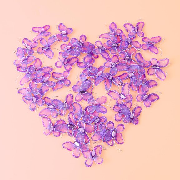 LABSERRON 100Pcs Purple Mesh Applique Decorations for Wedding Favors and Craft Projects