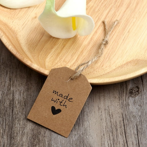 LABSERRON 100Pcs Small Tags Paper Handmade With Twine For Wedding Party Binding And Decoration 2.16X1.57In