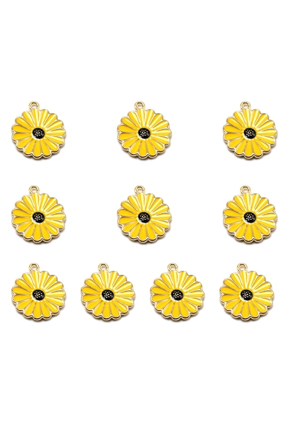 10Pcs Alloy Sunflower Charms for Diy Jewelry Making and Earrings Decoration in Yellow
