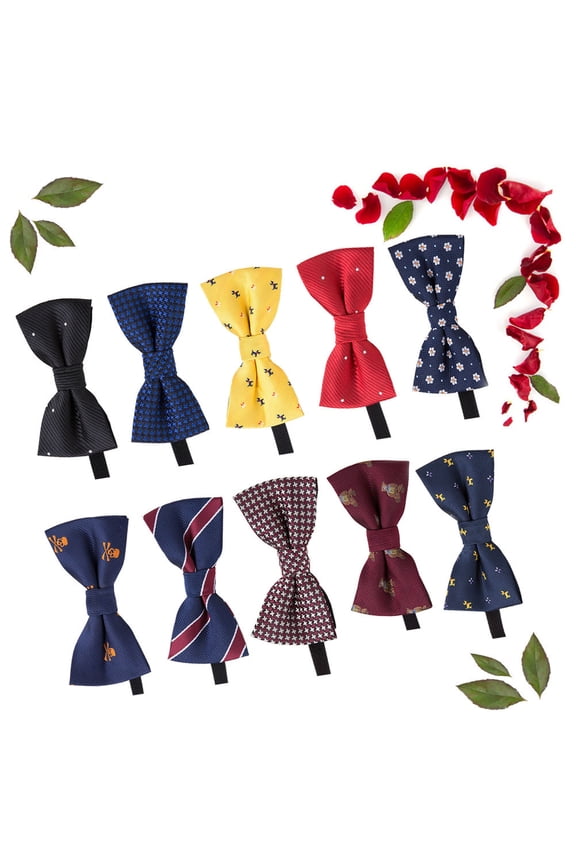 10Pcs Children's Bow Tie Pre-Tied Durable Polyester Assorted Color 3.9x2.0x0.5in