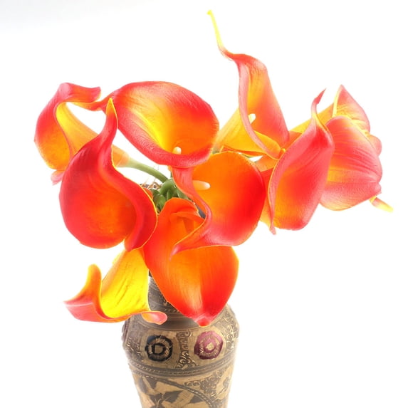 LABSERRON 10Pcs Real Touch Flower Bouquets Orange for Bridal Wedding Decor Decoration 35Cm