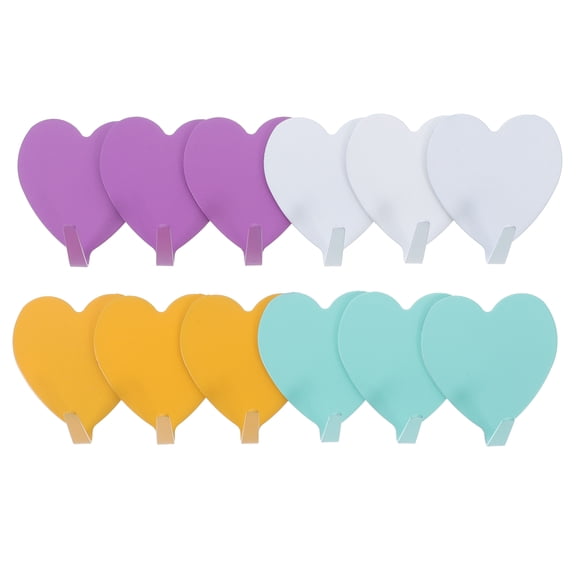LABSERRON 12Pcs Iron Heart Shape Adhesive Hangers Strong Wall Mounted Hooks for Home