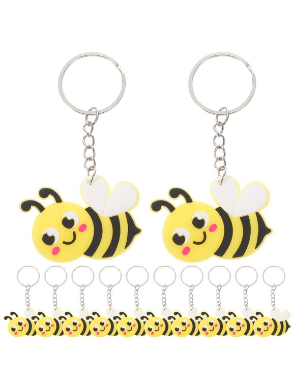 12Pcs Cartoon Bee Pendant Keychain PVC Iron Material for Kids Women Men Accessories