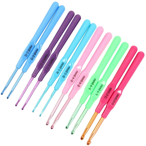 LABSERRON 12Pcs Crochet Needles Kit Assorted Color Metal Knitting Supplies Kit For Beginners
