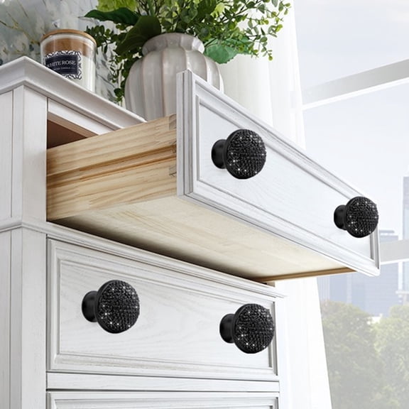 LABSERRON 1Pack Black Cabinet Knob in Rhinestone Mushroom Design for Kitchen and Furniture