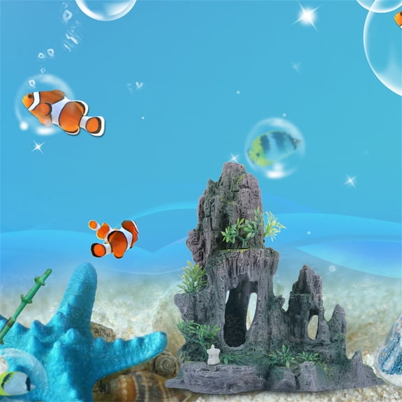 LABSERRON 1Pack Grey Resin Aquarium Ornament Fish Tank Landscape Decoration 15X11In
