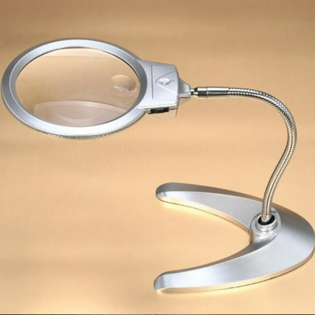 LABSERRON 1Pack Led Desk Lamp With Magnifier For Office Use In Silver Acrylic Metal
