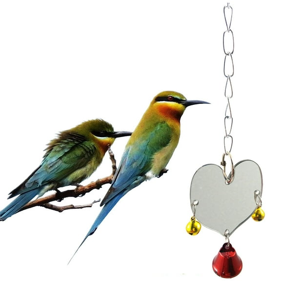 LABSERRON 1Pack Parrot Bell Toy Silver Metal Heart Shape For Budgie Birds Hanging Cage Use 9.4x2.4x0.6in
