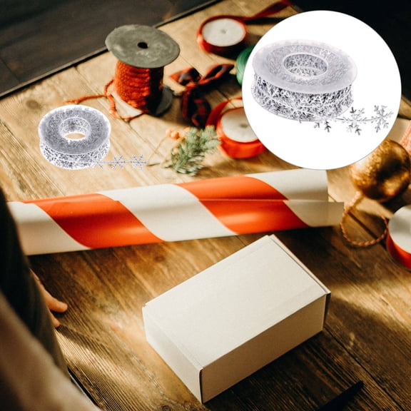 LABSERRON 1Pack Silver Snowflake Trim Ribbon for Christmas Tree Ornament and New Year Decoration Polyester 10m