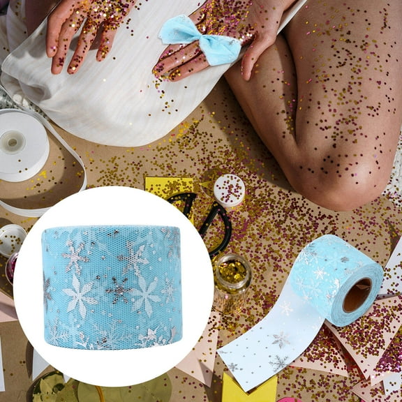 LABSERRON 1Pcs 6Cm Wide 25 Yards Long Sky-Blue Snowflake Tulle Roll Gauze for Christmas present Wrapping