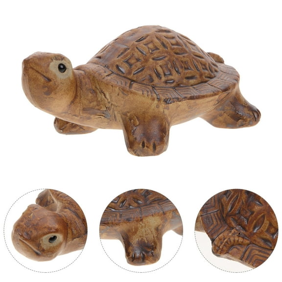 LABSERRON 1Pcs Light Brown Ceramic Turtle Statue Realistic Simulation Animal Figure Home Decoration