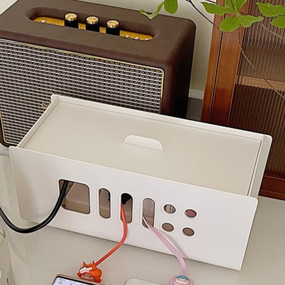LABSERRON White Cable Management Box with Multi-Hole Design, Wire Organizer for Kitchen, Living Room, and Travel Use