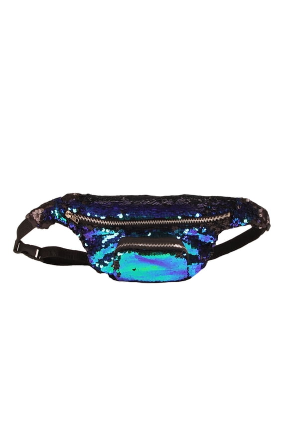 1Pcs Sequin Hip Pack Black Polyester Cotton Reversible Sequins for Hiking and Dance