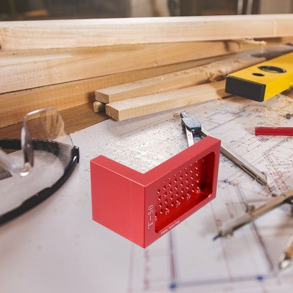 LABSERRON 1Pcs T Ruler for Woodworking Red Alloy Steel Hole Positioning Scribing Gauge 6.7x4Cm