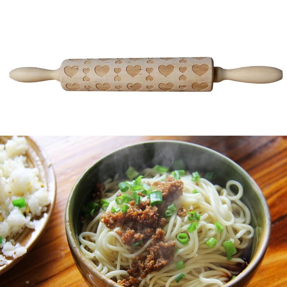 LABSERRON 1Set Bamboo Wood Rolling Pin Love Hearts Pattern for Pastry Making Bakery Cake Shop 13.8x1.8x1.8in