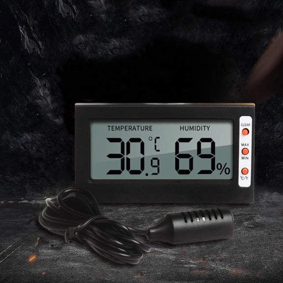 LABSERRON 1Set Black Plastic Rectangular Pet Reptile Thermometer Hygrometer For Indoor Environment Monitoring