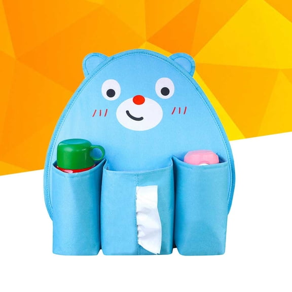 LABSERRON 1Set Cartoon Bear Car Organizer Backseat with Tissue Holder and Insulation Features Blue