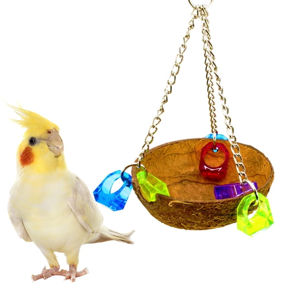 LABSERRON 1Set Coconut Shell Nest for Pet Birds Round Shape Hanging Bed Natural Style