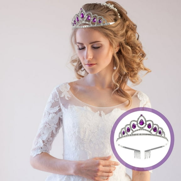 LABSERRON 1Set Crown Headband Bridal Crown Tiara Purple Silver Multi Women Brides Elegant Delicate Wedding