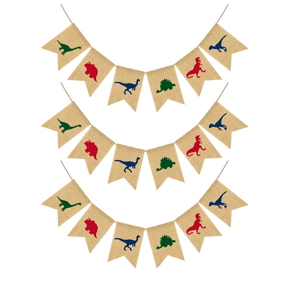 LABSERRON 1Set Dinosaur Burlap Banner For Kids Theme Party Swallowtail Shape And Linen Material