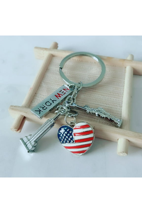 1Set Liberty Statue Souvenir Keychain Silver Metal Patriotic Design For Men Women Independence Day present