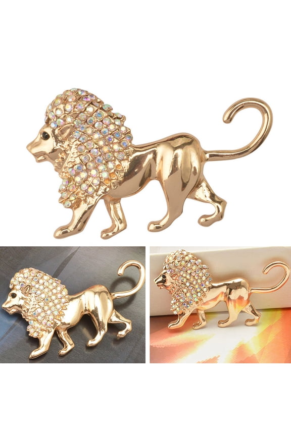 1Set Men's Brooch Suit Pin Lion Rhinestone Decorative for Wedding Events