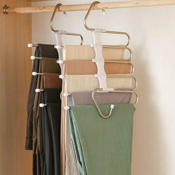 LABSERRON 1Set Metal Pant Hangers Space Saving Multi-Layer Design for Closet Organization Household Users