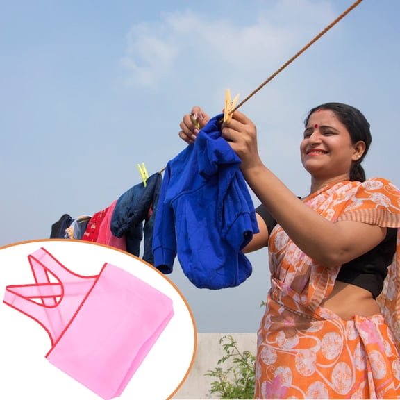 LABSERRON 1Set Multifunctional Use Laundry Apron Pink Oxford Cloth with Drying Pocket for Outdoor Activities