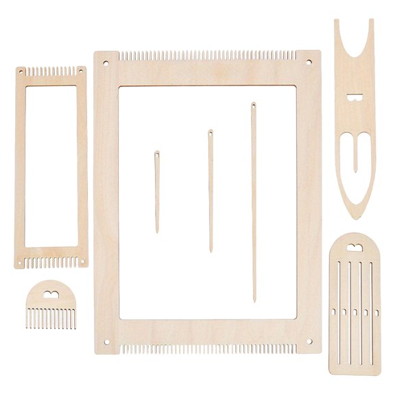 LABSERRON 1Set Rectangle Wood Weaving Loom Kit with Gear Ends Portable Beige Frame for Tapestry and Crafts