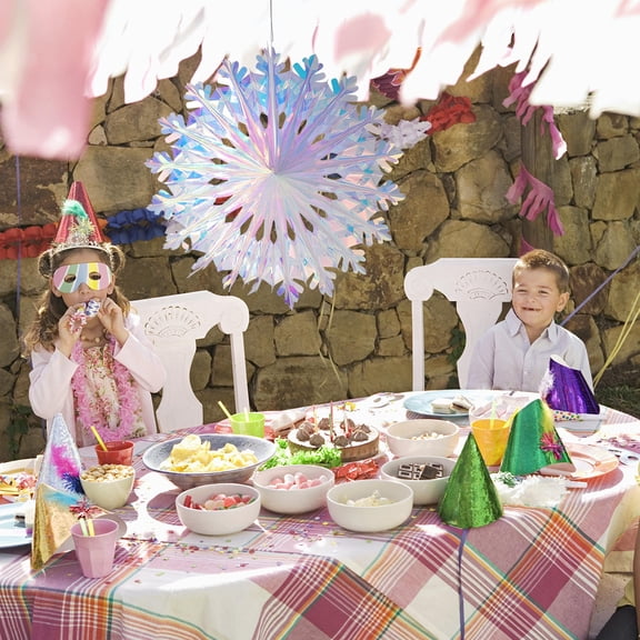 LABSERRON 1Set Snow Fan Iridescent Foil Ceiling Snowflake Decorative Hanging Ornaments for Home Wedding 11.8x11.8x0.04In