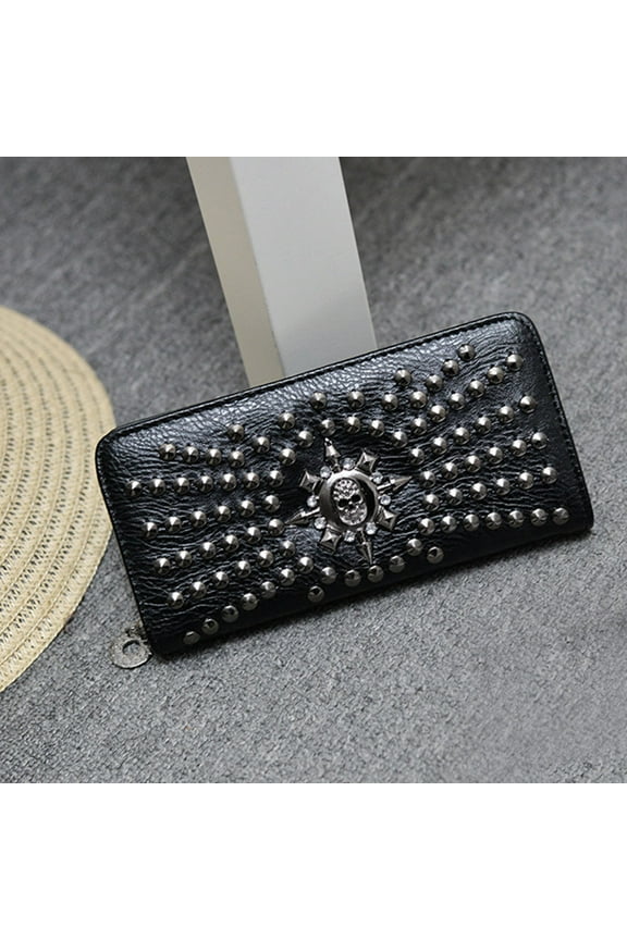 1Set Zip Around Wallet for Women and Men with Coin Holder Checkbook Holder in Black Silver Colors