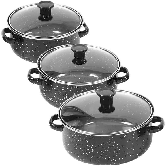 LABSERRON 1set Enamel Saucepan With Handle Cooking Pot For Soups Stews And Noodles Easy To Clean For Camping And Outdoor