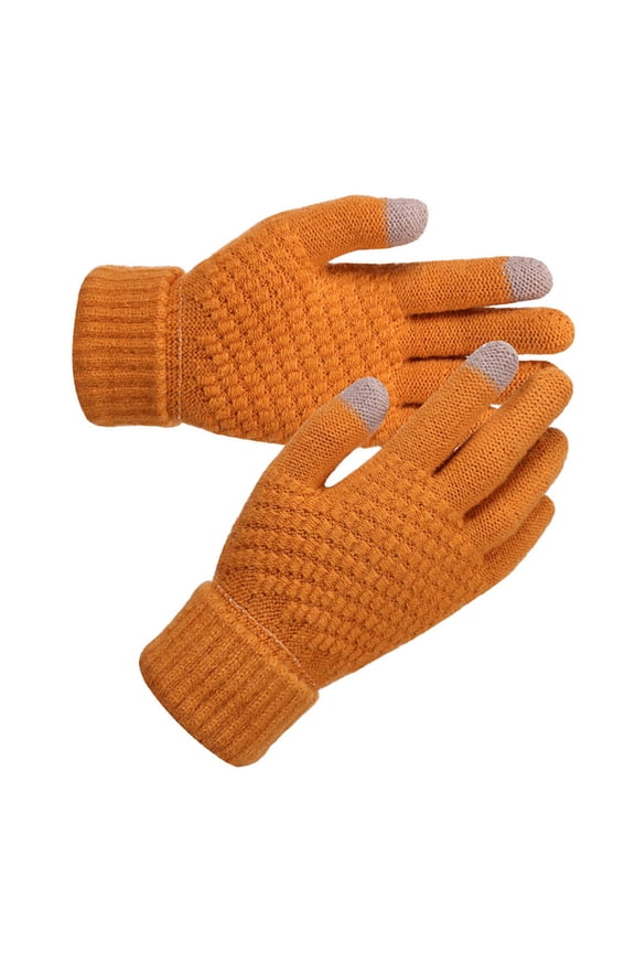 2 Pair Hand Gloves Winter Screen Conductive Material Khaki 8.3x3.1in